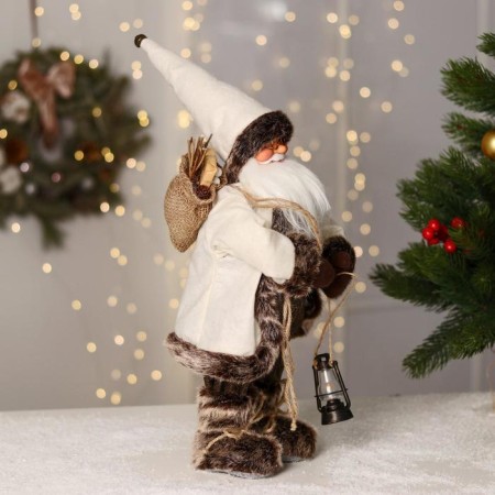 Santa Claus "in a white fur coat, in a cap, with a flashlight" moves, 40 cm-3