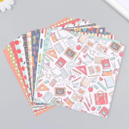 A set of scrapbooking paper 12 sheets 12 designs "School weekdays" 160 grams 15.2x15.2 cm