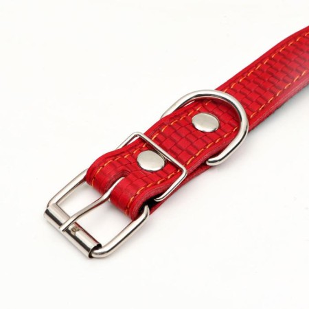 Leather collar with synthetic winterizer, 65 x 3 cm, Osh 40-55 cm, red-3