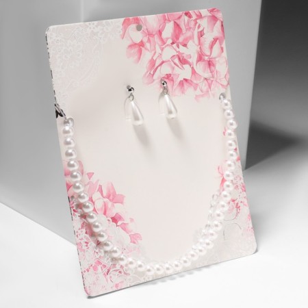 Set 3 objects: earrings, beads, bracelet "Classic", white color, 45 cm-3