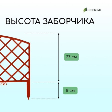 Decorative fence, 35 × 220 cm, 5 sections, plastic, terracotta, Romanika, Greengo-2