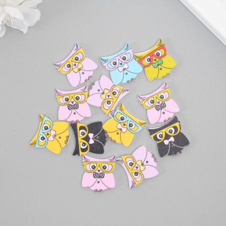 Buttons wood for creativity 2 punctures "owls in glasses" set of 12 pcs 2x2.3 cm