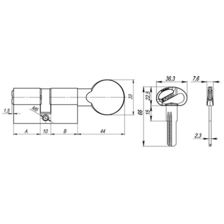 The cylinder mechanism D-PRO502/70 mm (10.10.30) PB, 5 cl., Color brass-1