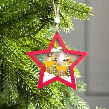 Christmas tree toy "Red Star with deer", from batteries, glow of warm white-1