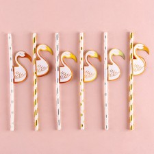 Flamingo cocktail tubes, spiral, 6 pieces in a set