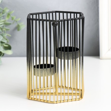 Summary Metal for 2 candles "hexagonal cage" d-4.5 cm gold.-black 11.5x11.5x15.5 cm 93307-1