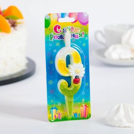 Candle for the cake "Chamomile", 10.2 cm, multi -colored number "9"-1