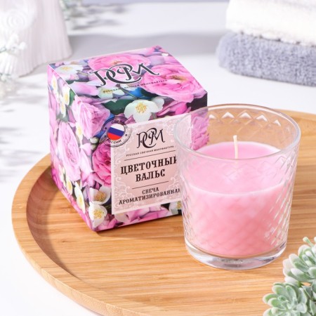 Aromatic candle in a glass "Flower waltz", gift packaging, 8x8.5 cm, 30 hours