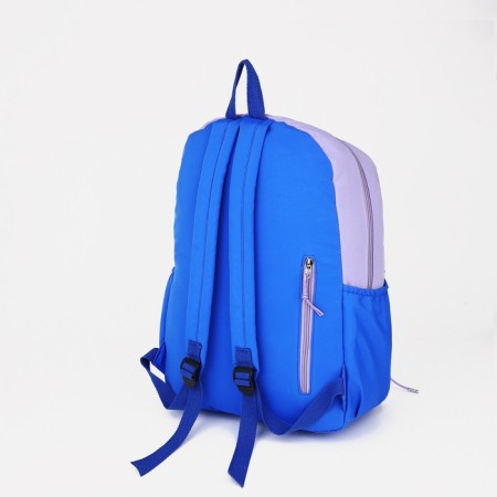 A backpack with a zipper, 4 outer pockets, lilac color/blue color-1