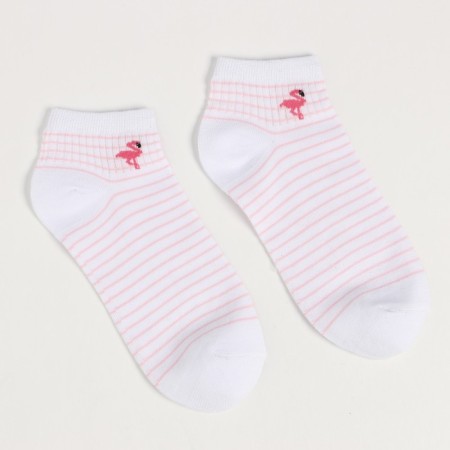 Women's socks shortened "flamingo", white/pink color, size 23-25-1