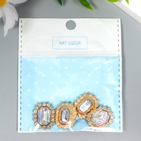 Decor for creativity Metall "Medallion octagonal" pale blue crystal rhinestones 2x1.5cm-3