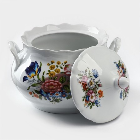 Porcelain set for dumplings “Bouquet of flowers”, 7 objects: Suditsa 3 l, 6 bowls 600 ml-2