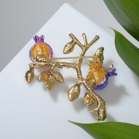 Brooch "Pomegranate Branch", colored pink-green in gold-1