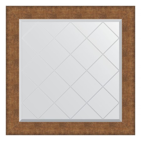 Mirror with engraving in the baguette frame, copper chain mail 88 mm, 87x87 cm