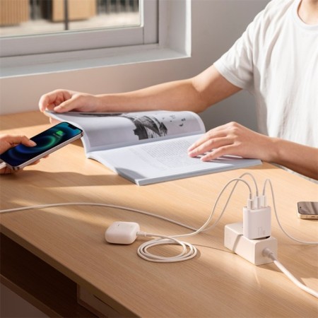 Network charger Baseus, 3USB, 3 A, 17W, white-7