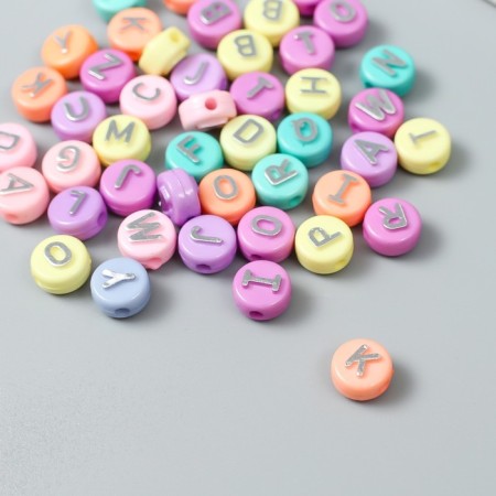 Beads for creativity plastic "English letters silver" multifacet set 15 grams 0.6x1x1 cm-1