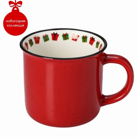 Porcelain share mug "New Year's mood", 380 ml, red color