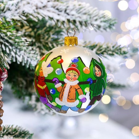 Christmas tree toy ball "Round dance", 80 mm, manual painting, glass