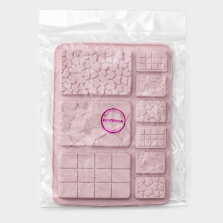 Form for chocolate of the share "Chocolate Assorted", silicone, 20 × 15 cm, 9 cells, pink color-6