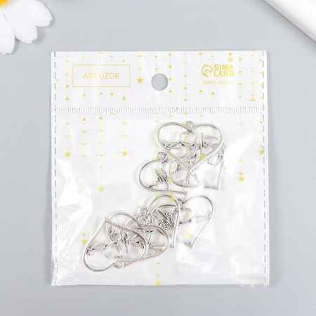 Decor for creativity Metal "heart with a cardiogram" set 7 pcs silver 3x2.4 cm-3