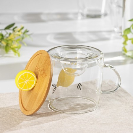 Glass mug with a wooden lid "Lemonchik", 350 ml-3