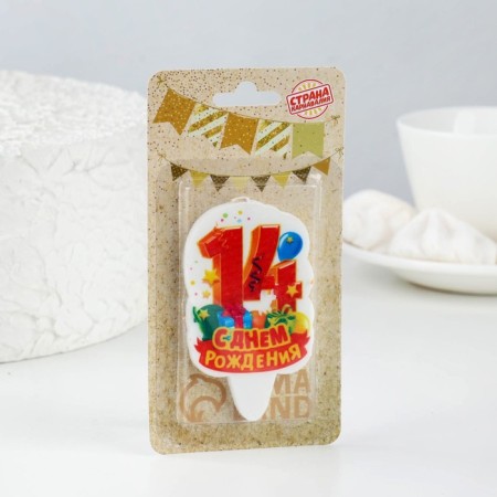 Candle for cake the number "Happy Birthday" "14" Red, 6.5 cm-1