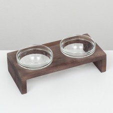 Double stand with bowls made of transparent glass 30 x 14.5 cm x 6.5 cm, 2x250 ml, wenge