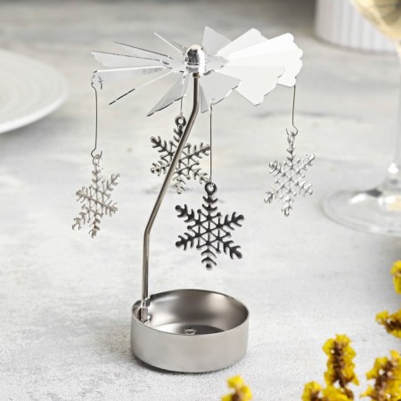 Candle rotating "carousel with snowflakes", silver, metal-1