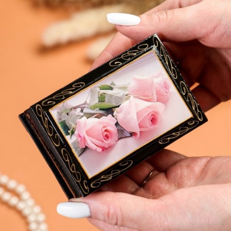 Casket "Pink Roses", 6 × 9 cm, lacquer miniature-2