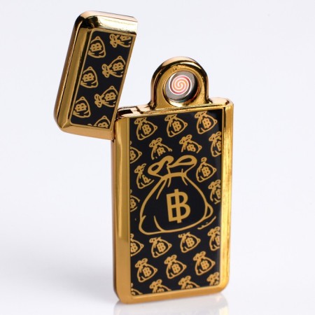 Electronic lighter "Bitcoin", spiral, USB, 3.5 x 7 cm, black and golden-1