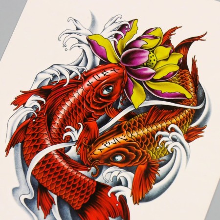 Tattoo on the body color "Red carps" 26.1x14.6 cm-3