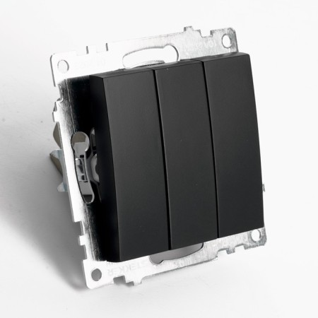 3-clavy switch (mechanism), 250V, 10A, Stekker Series Catherine, Black, GLS10-7108-05-4