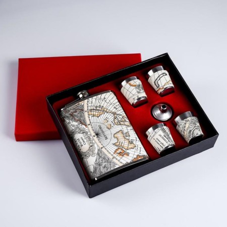 Gift set 6 in 1 "Mir": Flake 270 ml, funnel, 4 glasses, gray, 17 x 23 cm