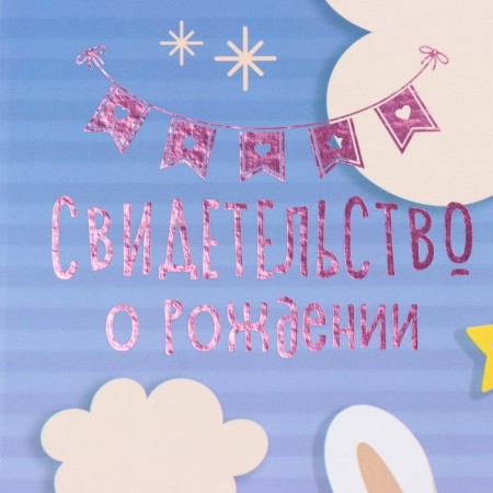 Birth certificate "Rabbit" embossing, cloud A5-1