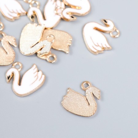 Decor for creativity metal, enamel "White Swan" gold 1.3x1.4 cm-1