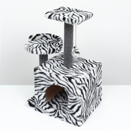 Cat house with a claw, square, 3x-storey, 35 x 45 x 75cm, carpet, zebra-2