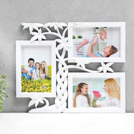 Photo frame Plastic in 3 photos 10x15 cm "Wood-cat" white 32.5x26.5x2 cm