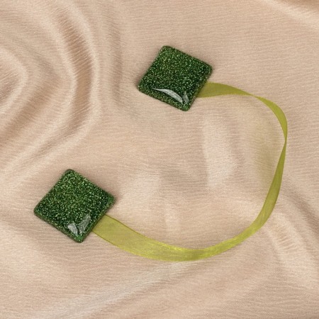 Picking for curtains "Square with sparkles", 3.5 × 3.5 cm, green color-1