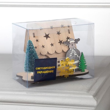 LED figure "House with deer" 11 × 15 × 3 cm, wood, batteries LR41x3, glow warm white-2