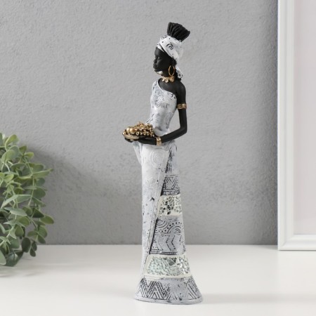 Souvenir Polystone "African in a white with a golden tray" 5x8x31 cm-3
