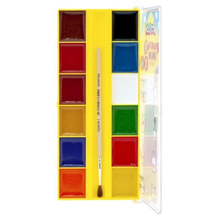 Watercolor 12 colors "Kalyak-Malyak" animals in a house, with a brush, plastic packaging-2