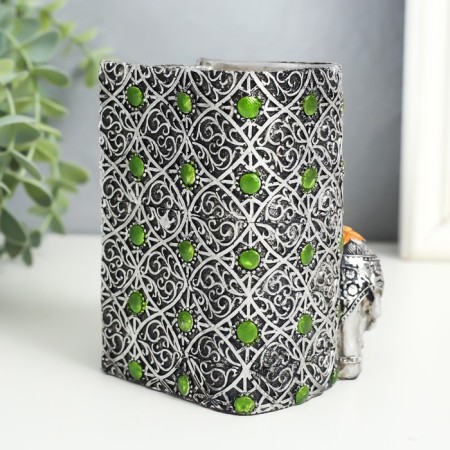 Souvenir Polystone Pencil "Elephant and Elephant in Popone with Flower" Silver 8.5x9x11.5 cm-4