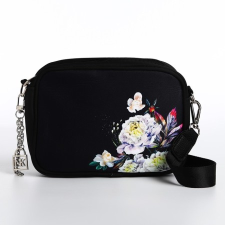 Women's textile bag "Flowers", 19x14x6 cm, black-2
