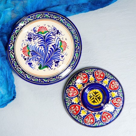 The pancake of Rishtan ceramics "Flowers", 26 cm, blue-5
