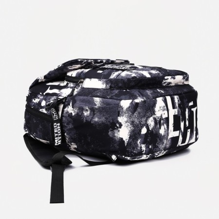 Young backpack from textiles with a zipper, 4 pockets, black/white color-2