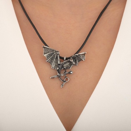 Unisex “Legends” pendant wing, black silver color on a black lace, 60 cm-4
