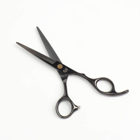 Hairdressers scissors with an emphasis “Premium”, bent rings, blade - 6.5 cm, black color-2