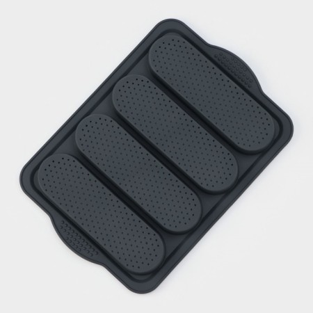 Silicone form for baking with perforation "Bread", 34.5 × 23.5 × 2.5 cm, 4 cells (20 × 6.2 × 2.4 cm), color gray color-4