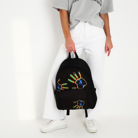 Backpack school textile "imprint", with a pocket, black color-11