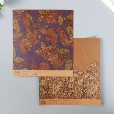 Scrapbooking paper bilateral craft "Cocoa and flowers" density 180 g 15.5x17 cm-1